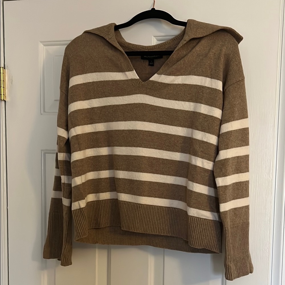 Banana Republic Striped V-Neck Sweater in Brown and White